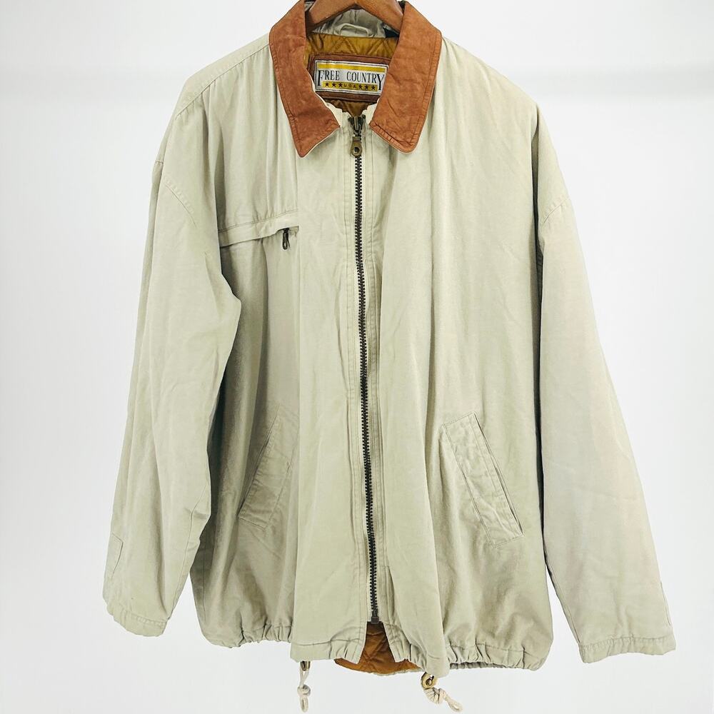 Y2k Free Country Cotton Tan Utility Outdoor Leather Collar Barn Jacket